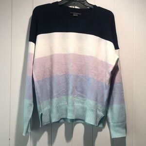 Like new French Connection stripe super soft stretchy sweater pastels Crewneck L